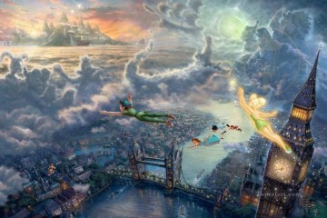 Tinker Bell y Peter Pan vuelan al País de Nunca Jamás TK Disney Pinturas al óleo